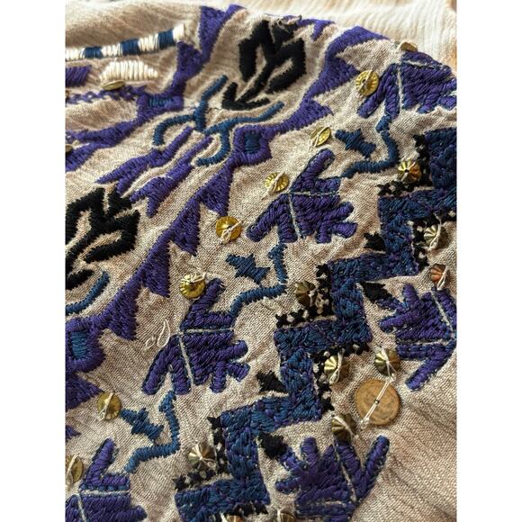 Free People Peasant Blouse Embroidered SP Wrap Look Deep V-neck Boho Hippie - Picture 9 of 10